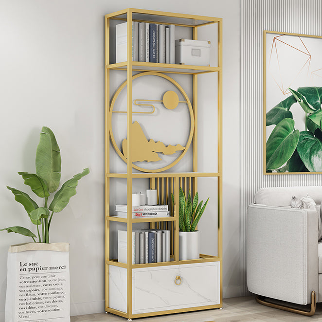 Modern Living Room Etagere Bookshelf Iron Frame Manufactured Wood Shelf Bookcase