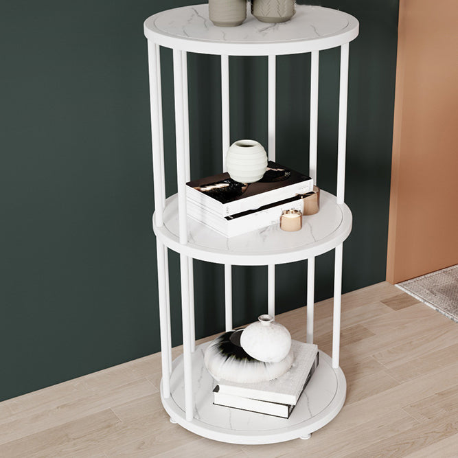 Urban Vertical Corner Bookshelf Iron Frame White Manufactured Wood Shelf Bookcase