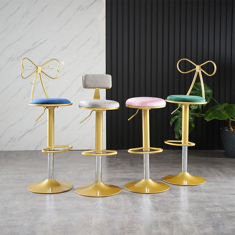 Glam Matte Finish Velvet Counter Stool Adjustable Height Footrest Barstool