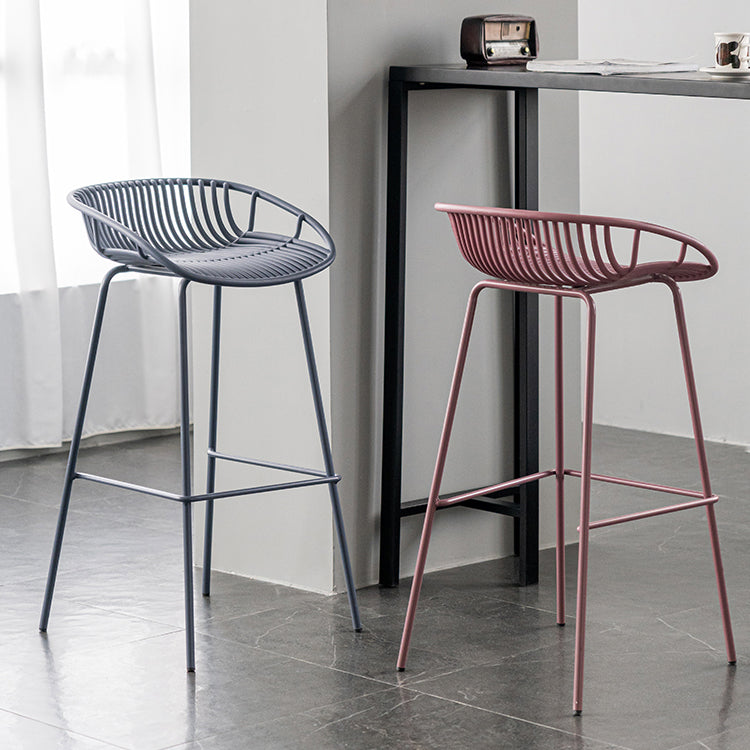Contemporary Footrest Metal Barstool Matte Finish Restaurant Stool