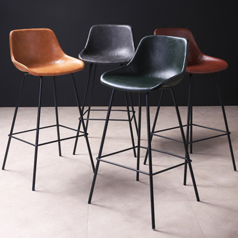 Scandinavian Coffee Shop Low Back Stool Matte Finish Leather Barstool