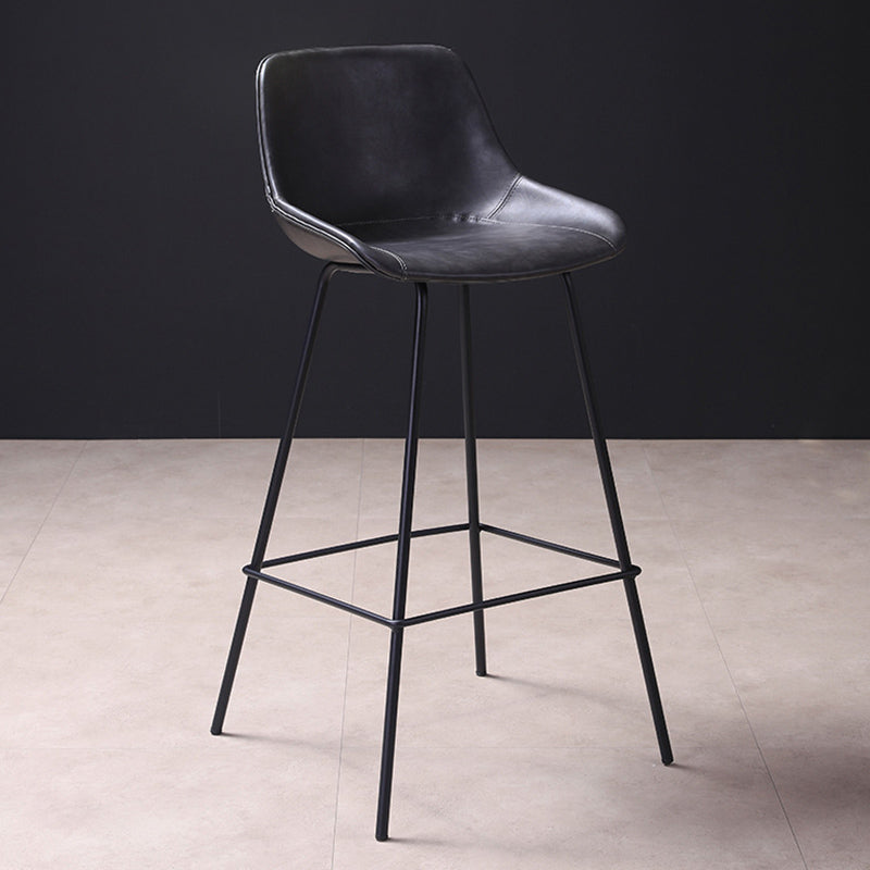 Scandinavian Coffee Shop Low Back Stool Matte Finish Leather Barstool