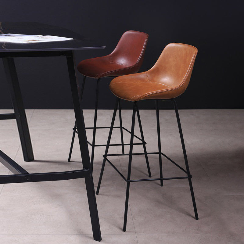 Scandinavian Coffee Shop Low Back Stool Matte Finish Leather Barstool