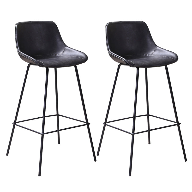 Scandinavian Coffee Shop Low Back Stool Matte Finish Leather Barstool