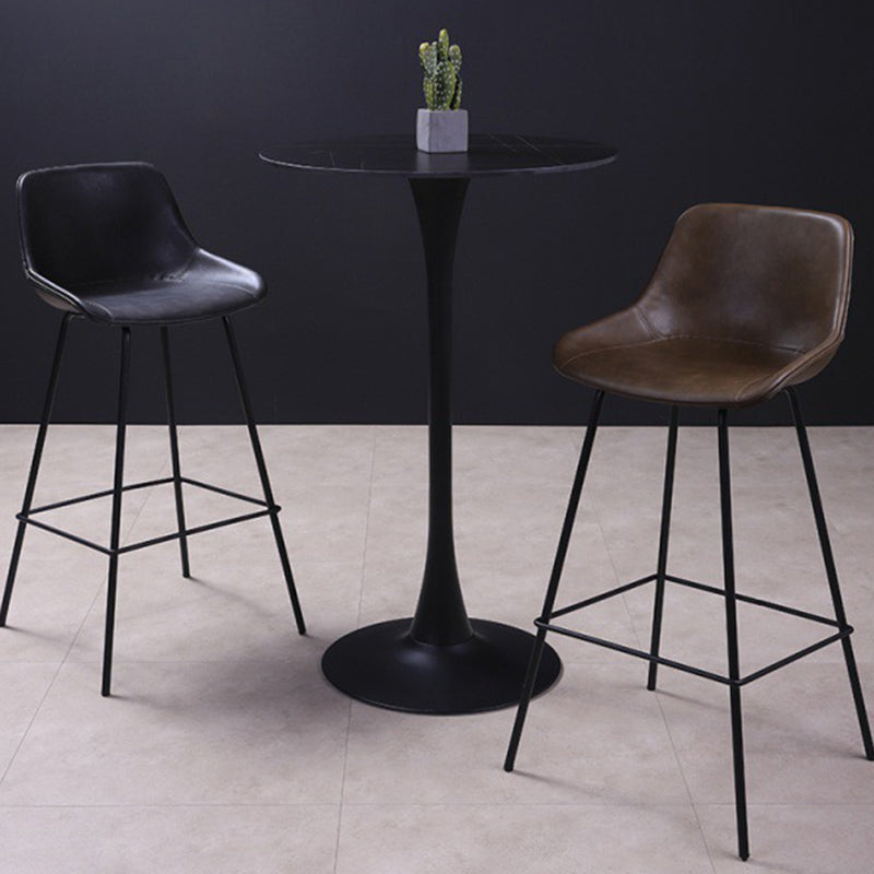 Scandinavian Coffee Shop Low Back Stool Matte Finish Leather Barstool