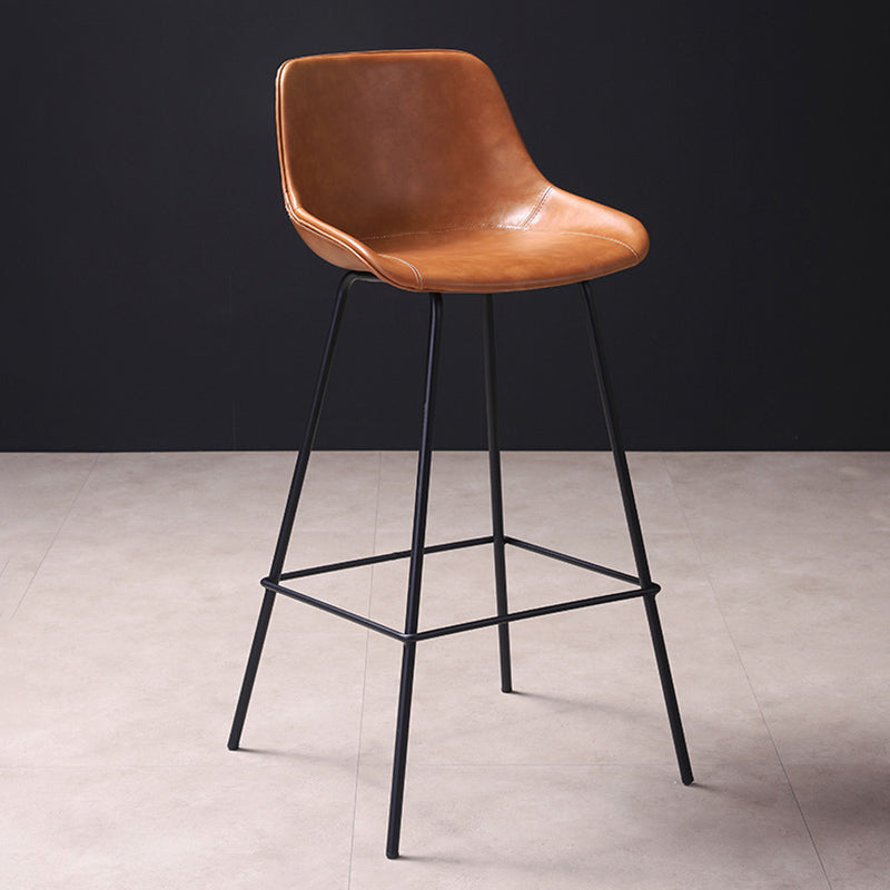 Scandinavian Coffee Shop Low Back Stool Matte Finish Leather Barstool