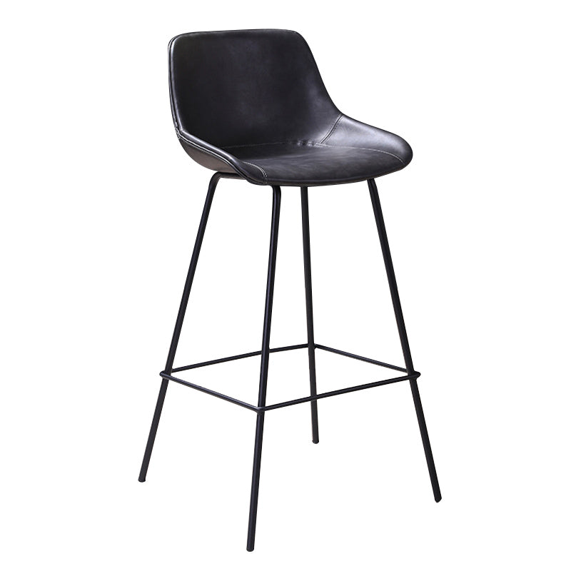 Scandinavian Coffee Shop Low Back Stool Matte Finish Leather Barstool