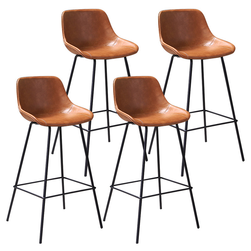 Scandinavian Coffee Shop Low Back Stool Matte Finish Leather Barstool
