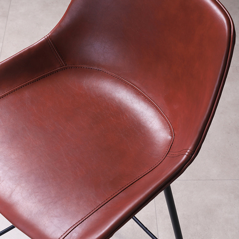 Scandinavian Coffee Shop Low Back Stool Matte Finish Leather Barstool