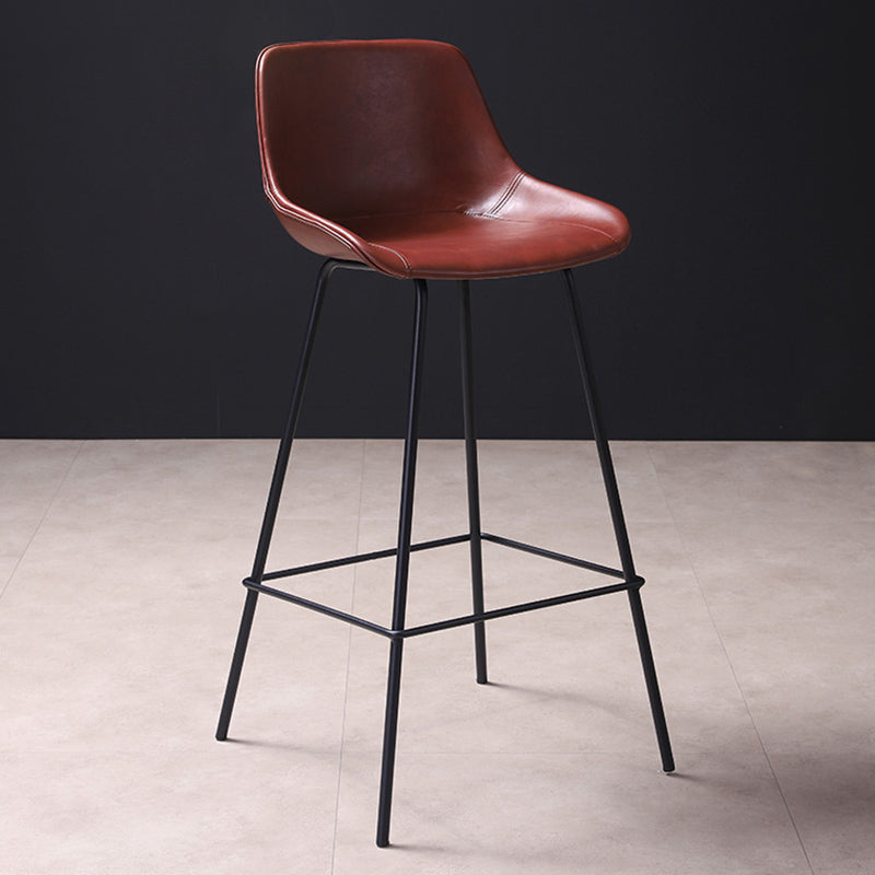 Scandinavian Coffee Shop Low Back Stool Matte Finish Leather Barstool