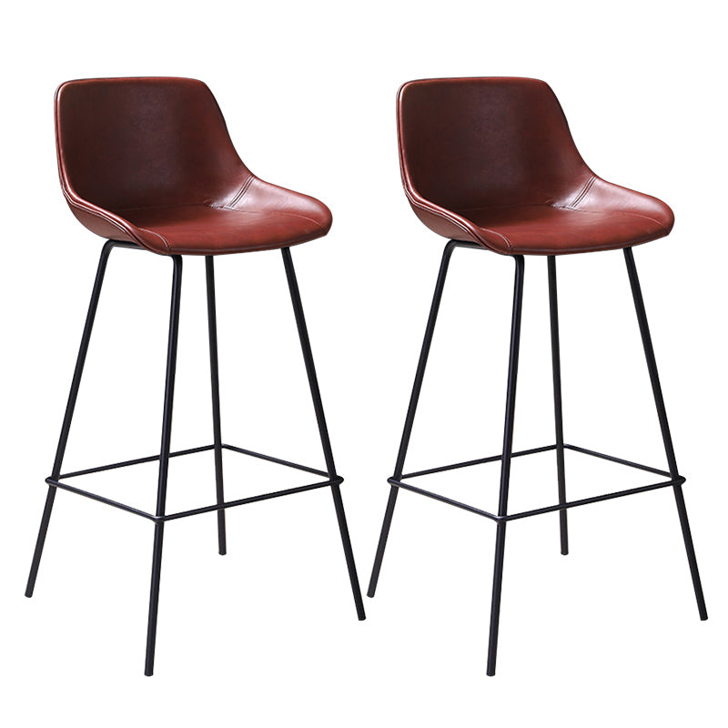 Scandinavian Coffee Shop Low Back Stool Matte Finish Leather Barstool