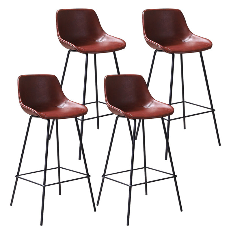 Scandinavian Coffee Shop Low Back Stool Matte Finish Leather Barstool
