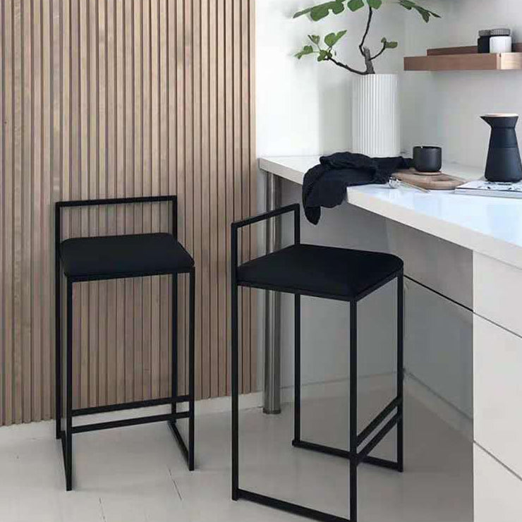 Modern Armless Backrest Counter Stool Iron Cafe Bar Stool with Cushion and Pedal