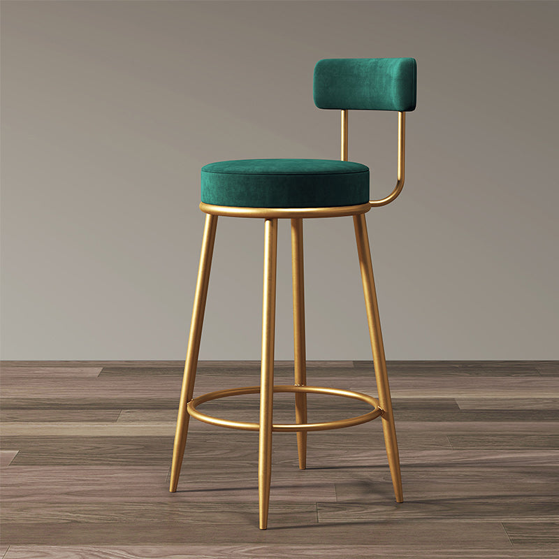 Nordic Armless Backrest Counter Stool Iron Cafe Bar Stool with Velvet Cushion