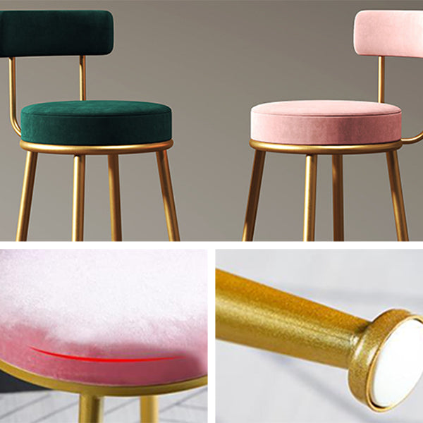 Nordic Armless Backrest Counter Stool Iron Cafe Bar Stool with Velvet Cushion