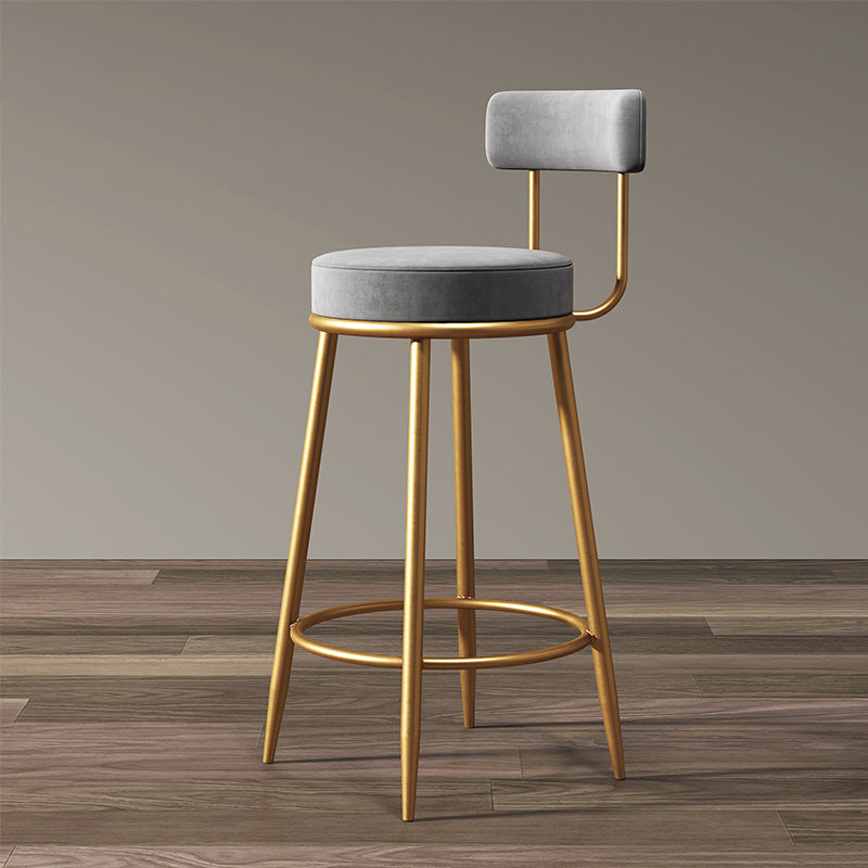 Nordic Armless Backrest Counter Stool Iron Cafe Bar Stool with Velvet Cushion