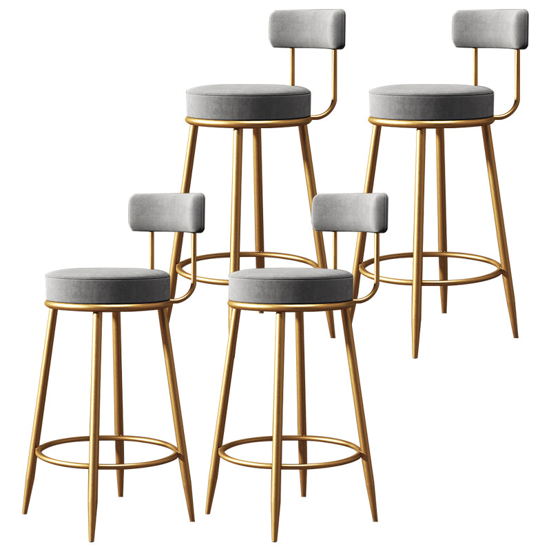 Nordic Armless Backrest Counter Stool Iron Cafe Bar Stool with Velvet Cushion