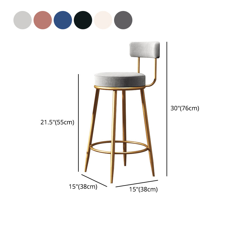 Nordic Armless Backrest Counter Stool Iron Cafe Bar Stool with Velvet Cushion