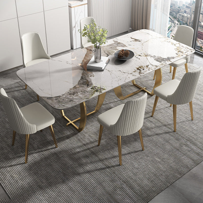 1/2/5/7 Pieces Luxury Dining Set Sintered Stone Top Dining Table with Leather Chairs