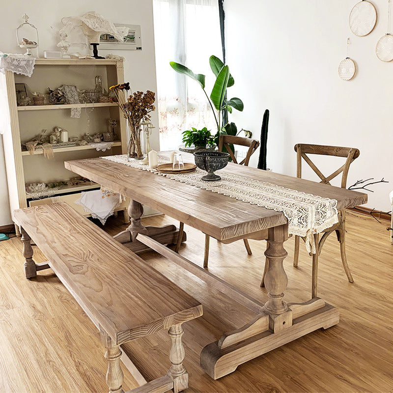 Solid Wood Dining Table Modern Rectangular Table with Trestle Base