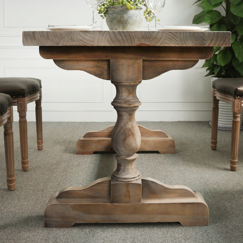 Solid Wood Dining Table Modern Rectangular Table with Trestle Base