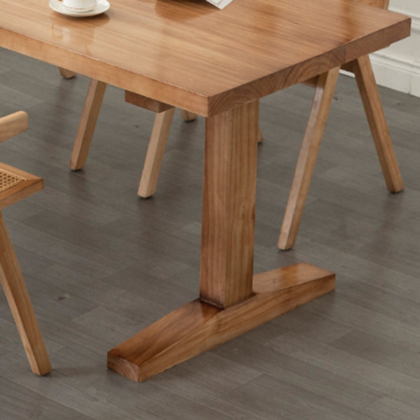 Modern Rectangular Dining Table Solid Wood Dining Table with Double Pedestal