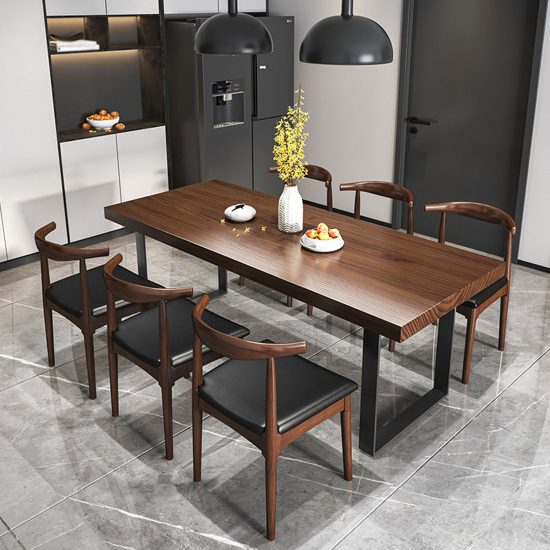 Modern Solid Wood Table Rectangular Pine Wood Dining Table with Black Sled Base