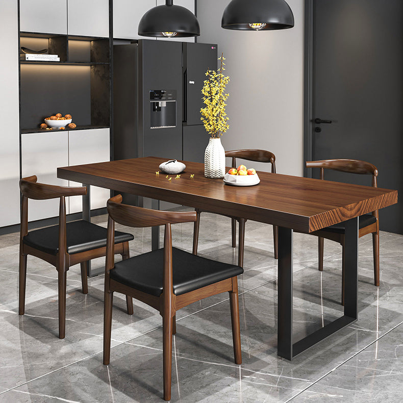 Modern Solid Wood Table Rectangular Pine Wood Dining Table with Black Sled Base