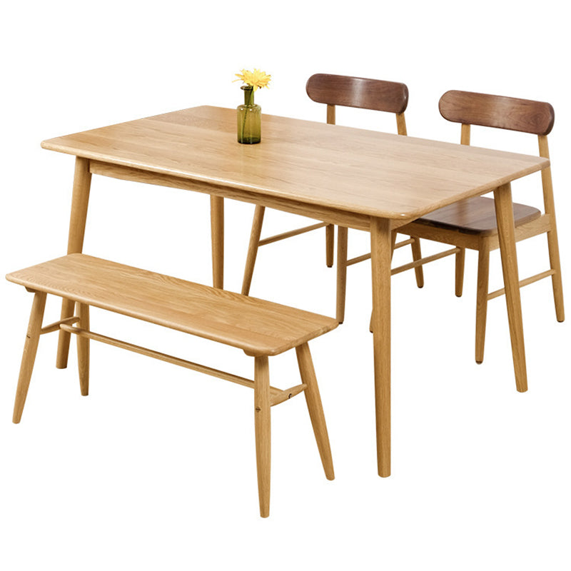 Solid Oak Dining Table Modern Rectangle Dining Table with 4 Natural Finish Legs
