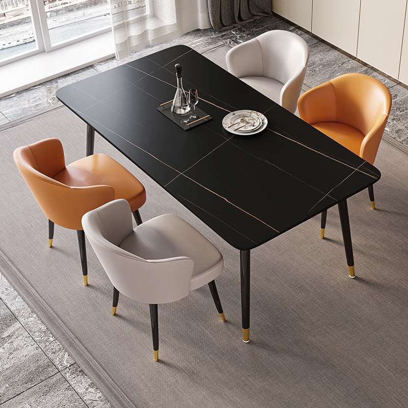 Stone Top Dining Table Contemporary Table with 4 Legs in Black