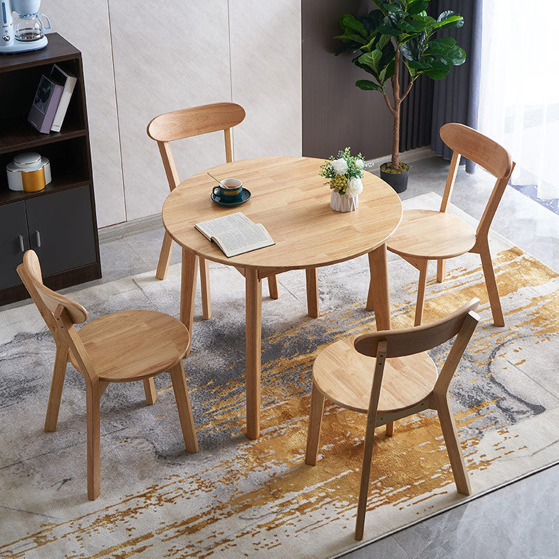 Solid Wood Top Dining Table Round Contemporary Table with 4 Legs