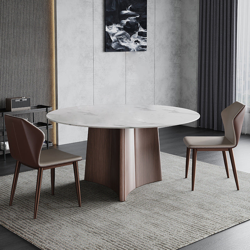 Stone Glam Round Dining Table Matte Finish Pedestal Table for Kitchen