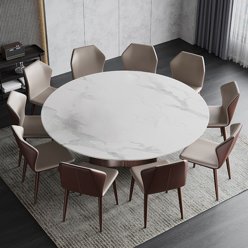 Stone Glam Round Dining Table Matte Finish Pedestal Table for Kitchen