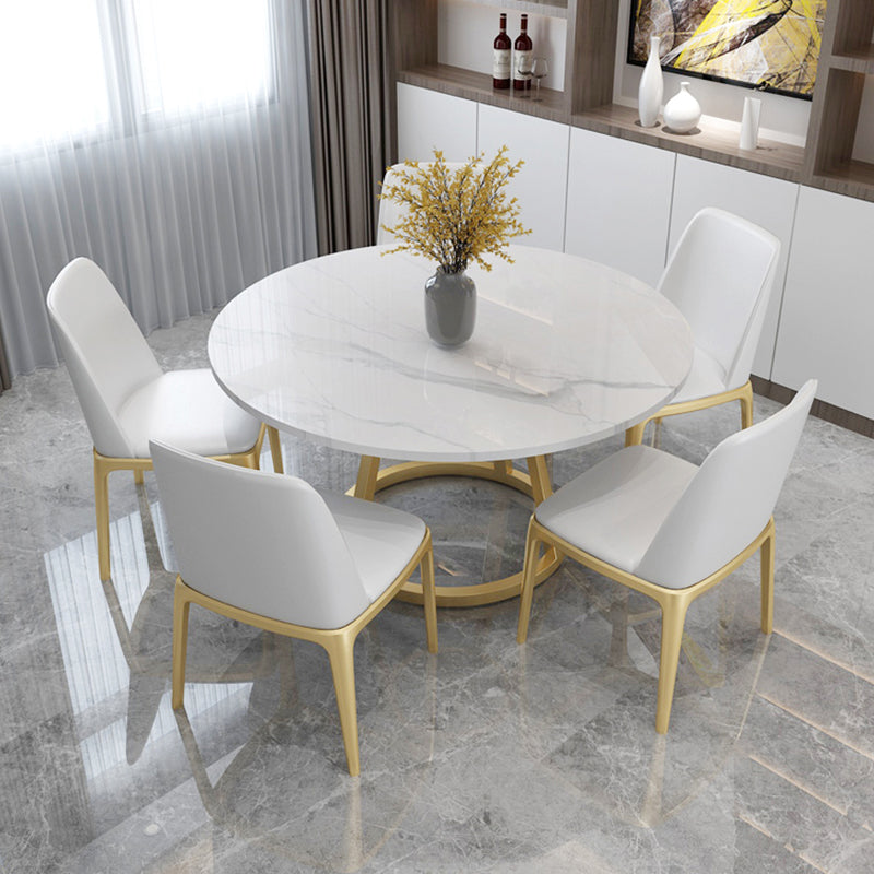 White Stone Top Dining Table Contemporary Dining Table with Pedestal Base