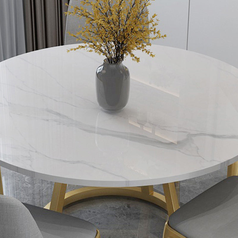 White Stone Top Dining Table Contemporary Dining Table with Pedestal Base
