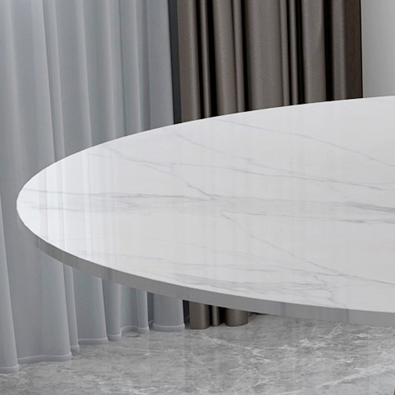 White Stone Top Dining Table Contemporary Dining Table with Pedestal Base