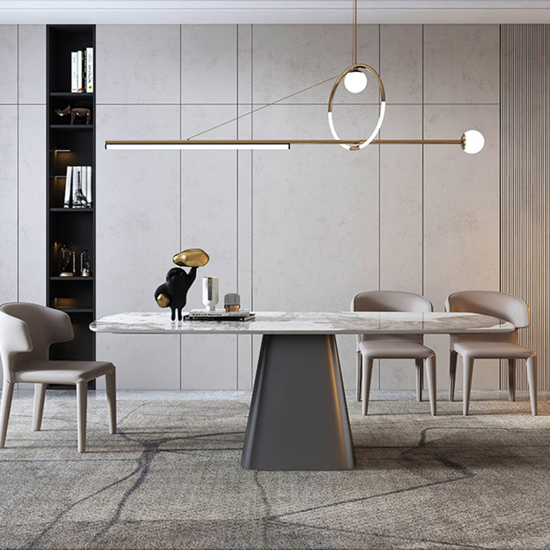 Rectangle Stone Dining Table Contemporary Dining Table with Pedestal Base