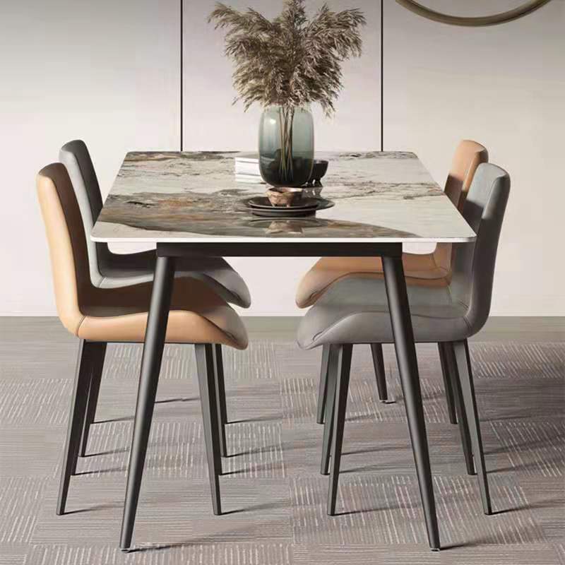 Stone Top Dining Table Rectangle Contemporary Dining Table with 4 Black Legs