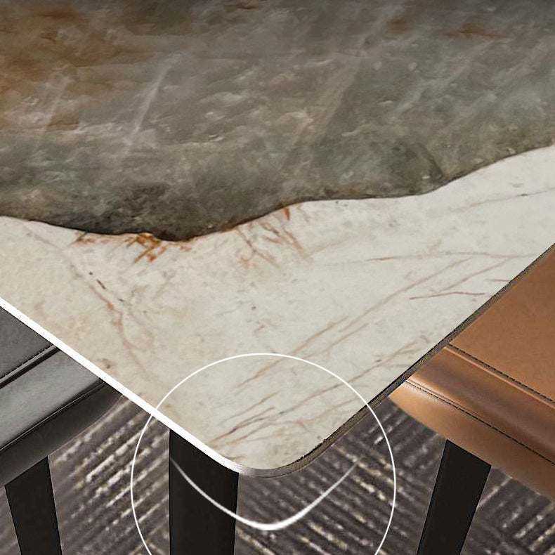 Stone Top Dining Table Rectangle Contemporary Dining Table with 4 Black Legs