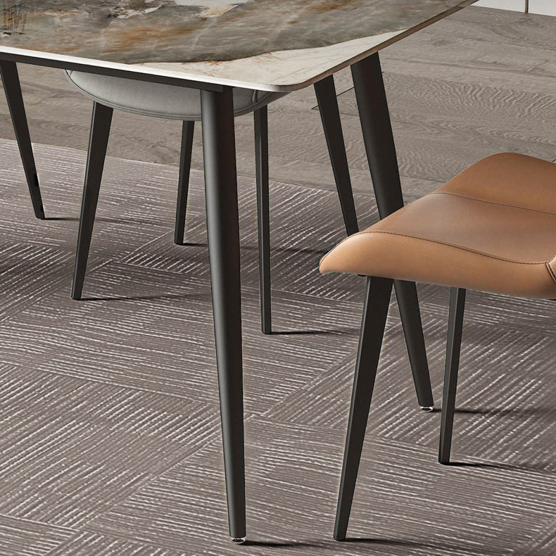 Stone Top Dining Table Rectangle Contemporary Dining Table with 4 Black Legs