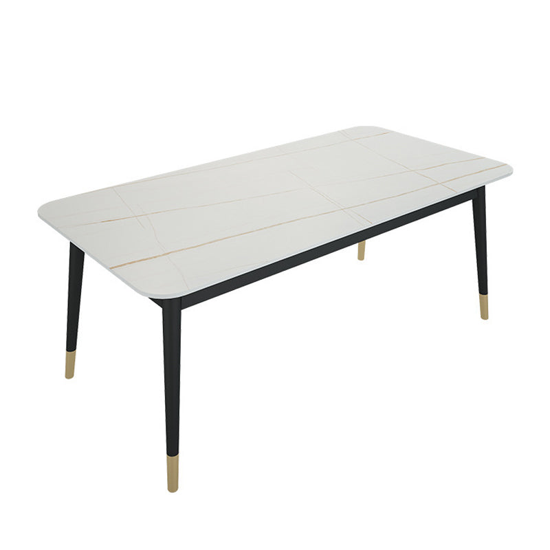 Stone Top Dining Table Contemporary Rectangle Table with 4 Black Legs
