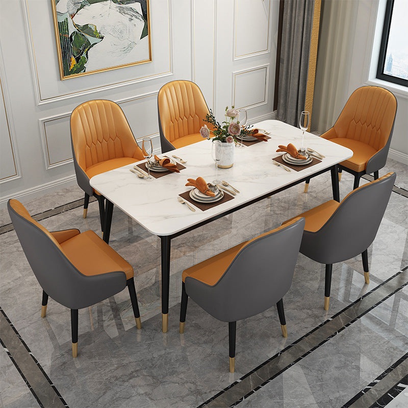 Stone Top Dining Table Contemporary Rectangle Table with 4 Black Legs