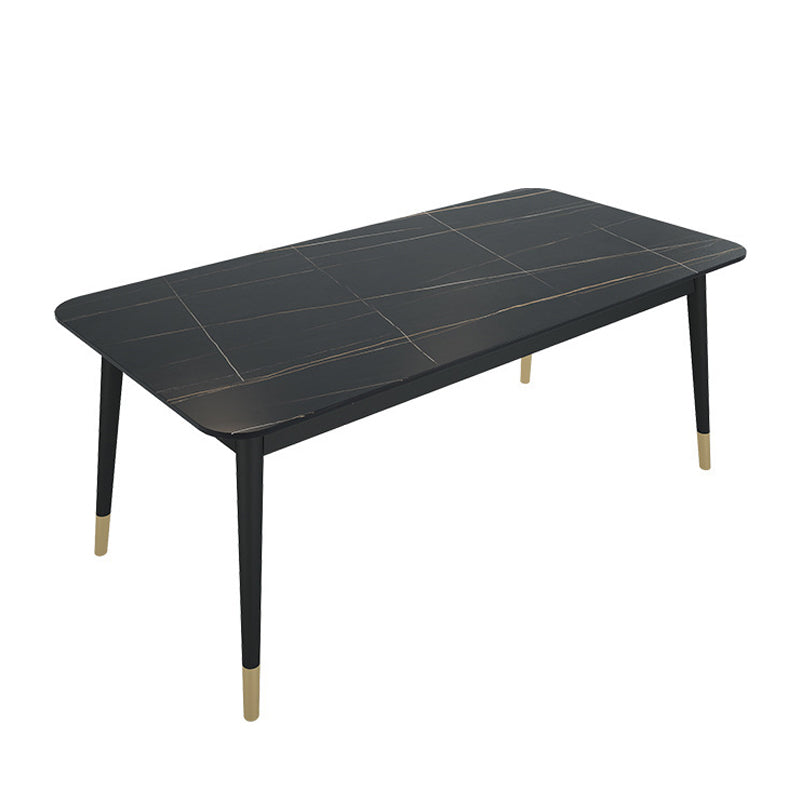 Stone Top Dining Table Contemporary Rectangle Table with 4 Black Legs