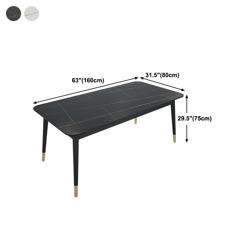Stone Top Dining Table Contemporary Rectangle Table with 4 Black Legs