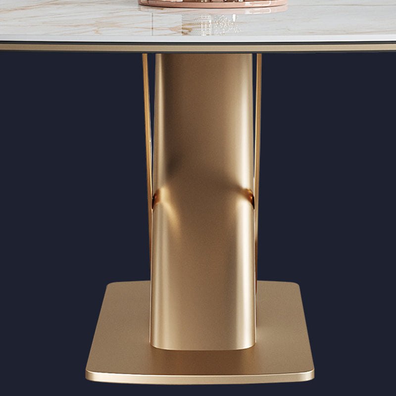 Stone Top Dining Table Traditional Luxury Rectangle Dining Table with Pedestal Base