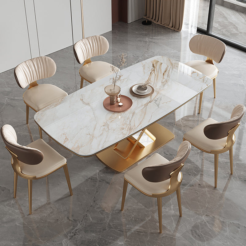 Stone Top Dining Table Traditional Luxury Rectangle Dining Table with Pedestal Base