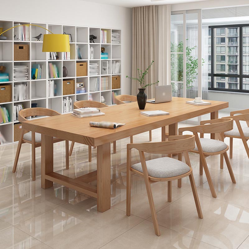 Table de salle à manger rectangulaire contemporaine en bois naturel en pin avec double piédestal
