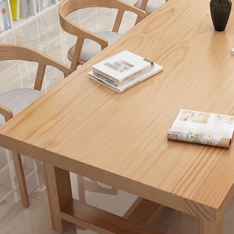 Table de salle à manger rectangulaire contemporaine en bois naturel en pin avec double piédestal