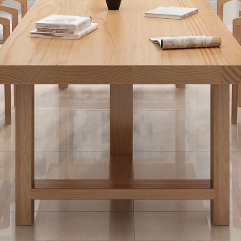 Table de salle à manger rectangulaire contemporaine en bois naturel en pin avec double piédestal