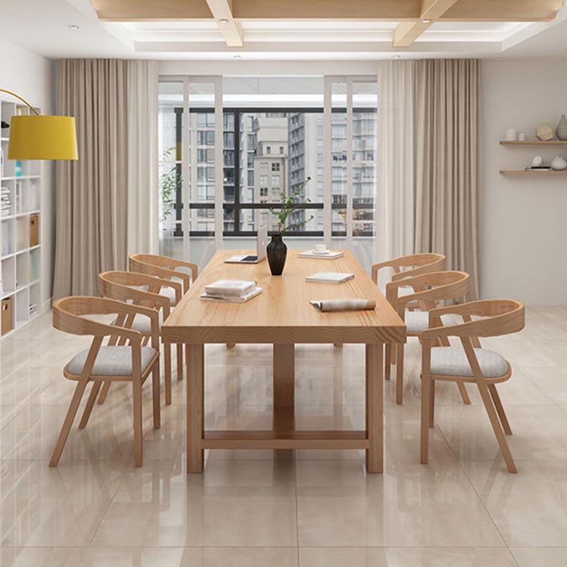Table de salle à manger rectangulaire contemporaine en bois naturel en pin avec double piédestal